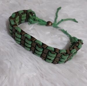 Suede & Brassy Lattice Tie Cuff Bracelet